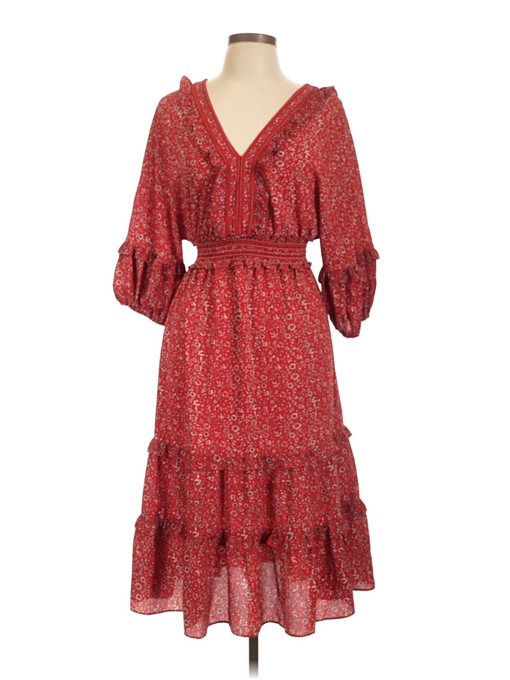 Max Studio Large Red Floral V-Neck Midi Dress